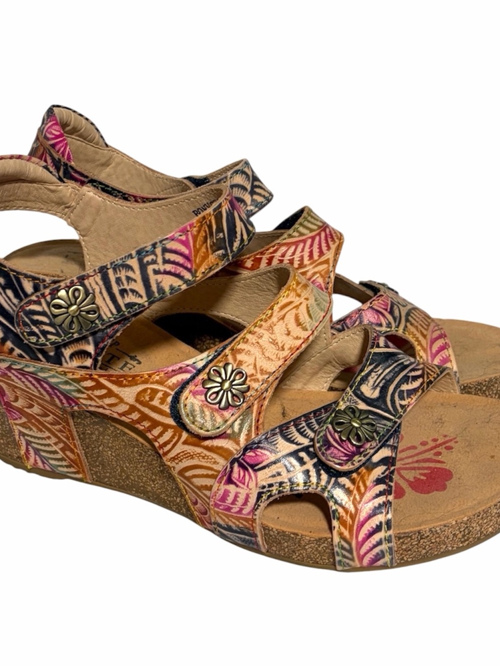 Floral Multi-Color Leather Wedge Sandals - Women's
